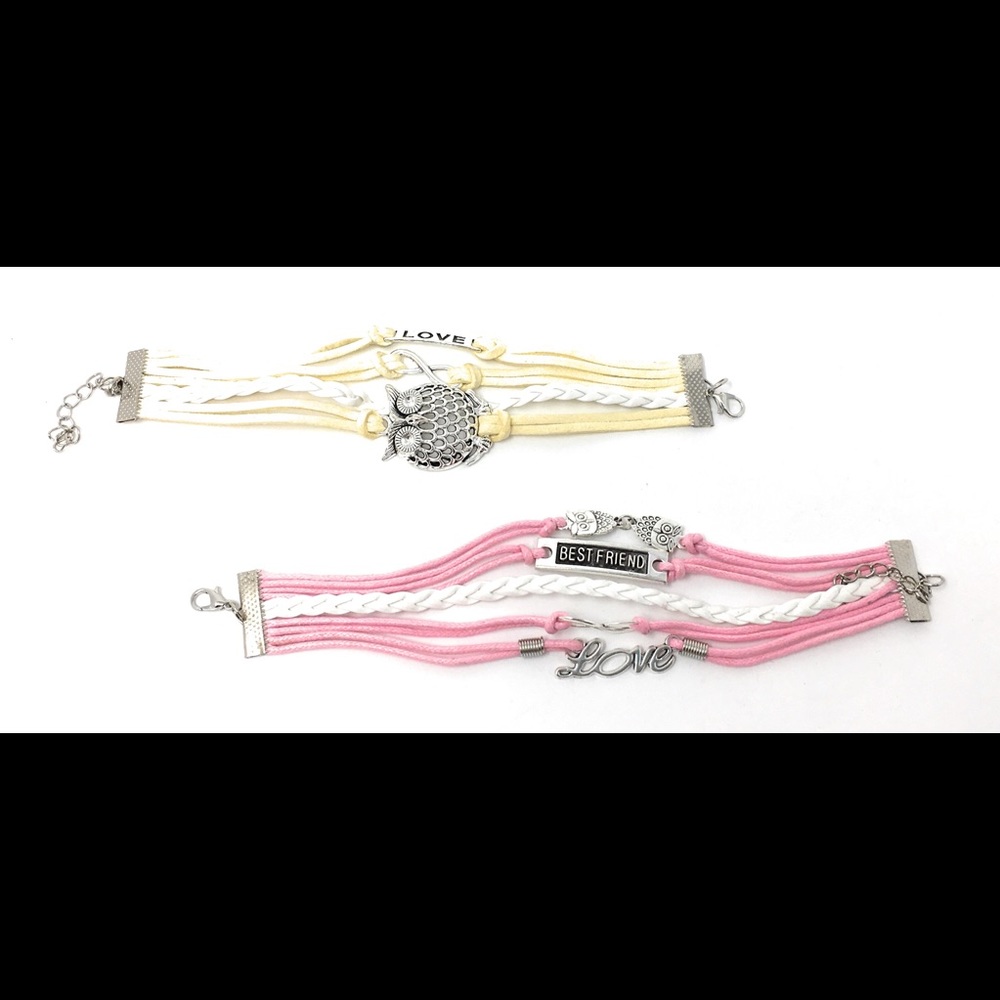Owl Braided Bracelet Layered Style Bundle Set NWOT